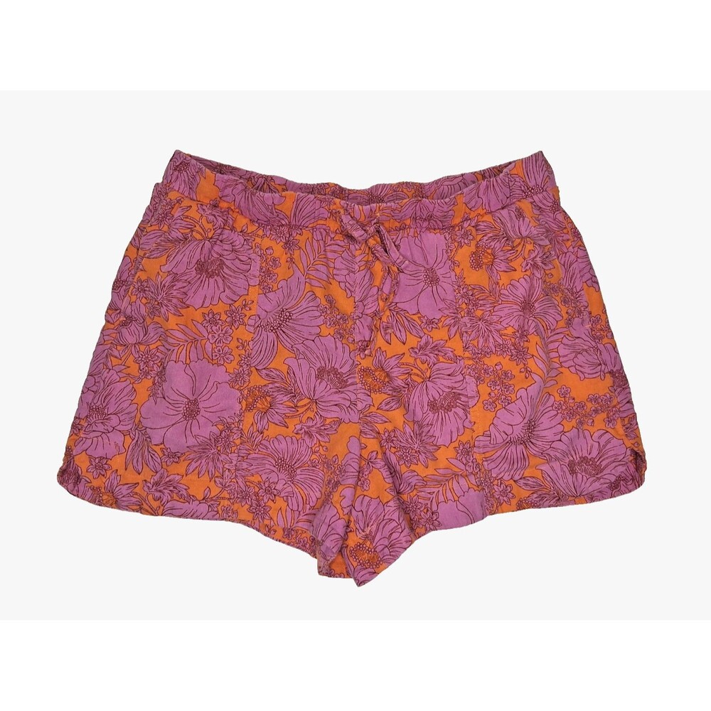 Universal Thread Shorts Womens Large Linen Blend Purple Orange Tropical Vacation